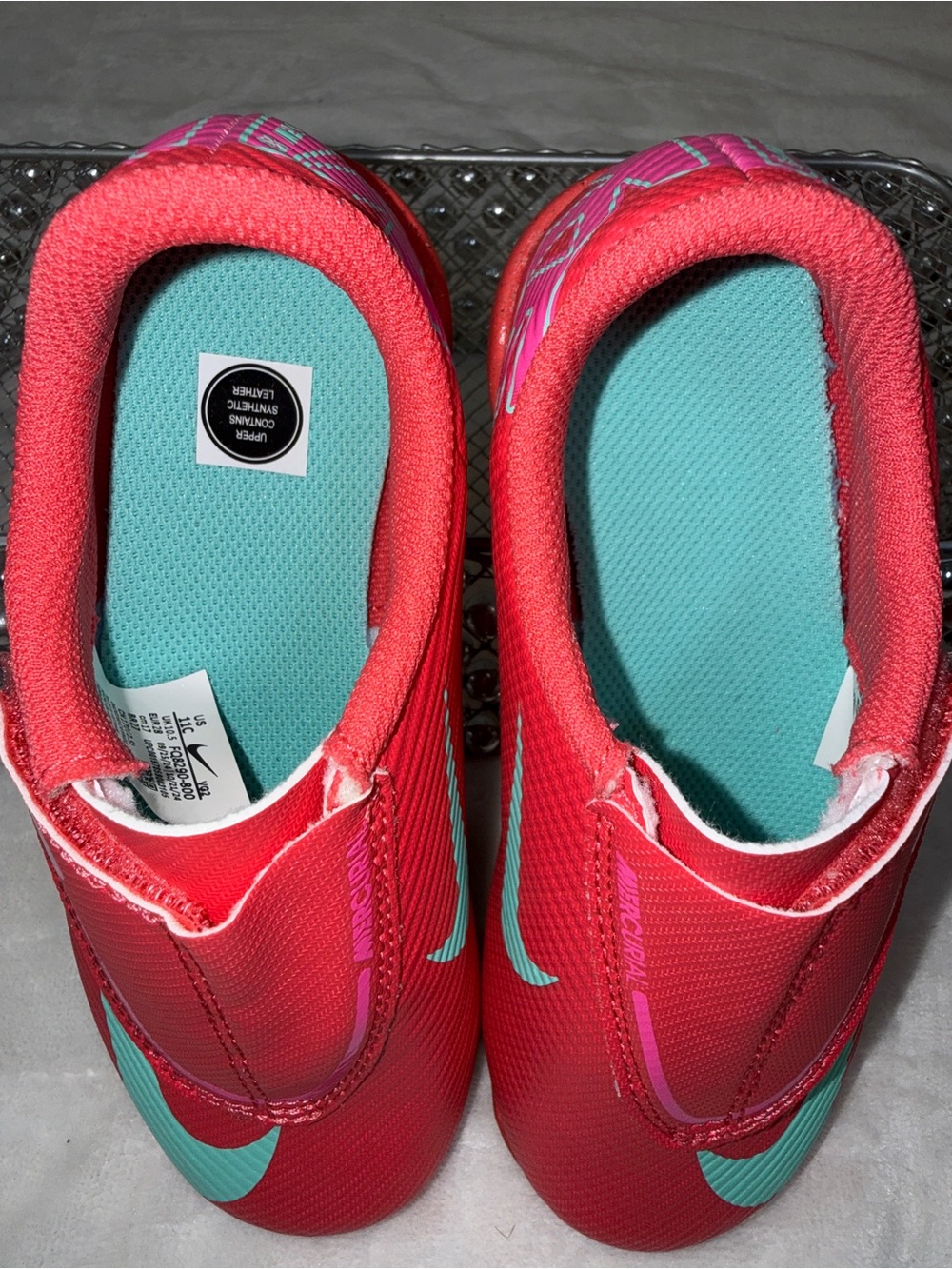 Nike Jr Mercurial Vapor 16 Club Cleats Ember Glow Pink Teal Sz 11C FQ8290-800 - Picture 6 of 15